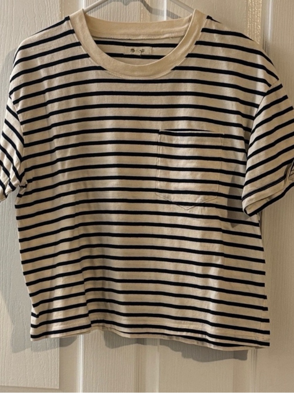 Madewell Cream and Black Striped Crewneck Tee